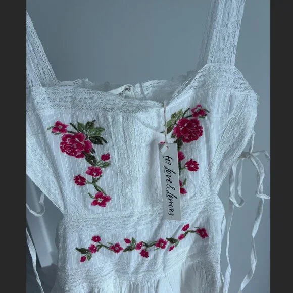 For Love And Lemons White and Pink Floral Midi Dress - Picture 4 of 5